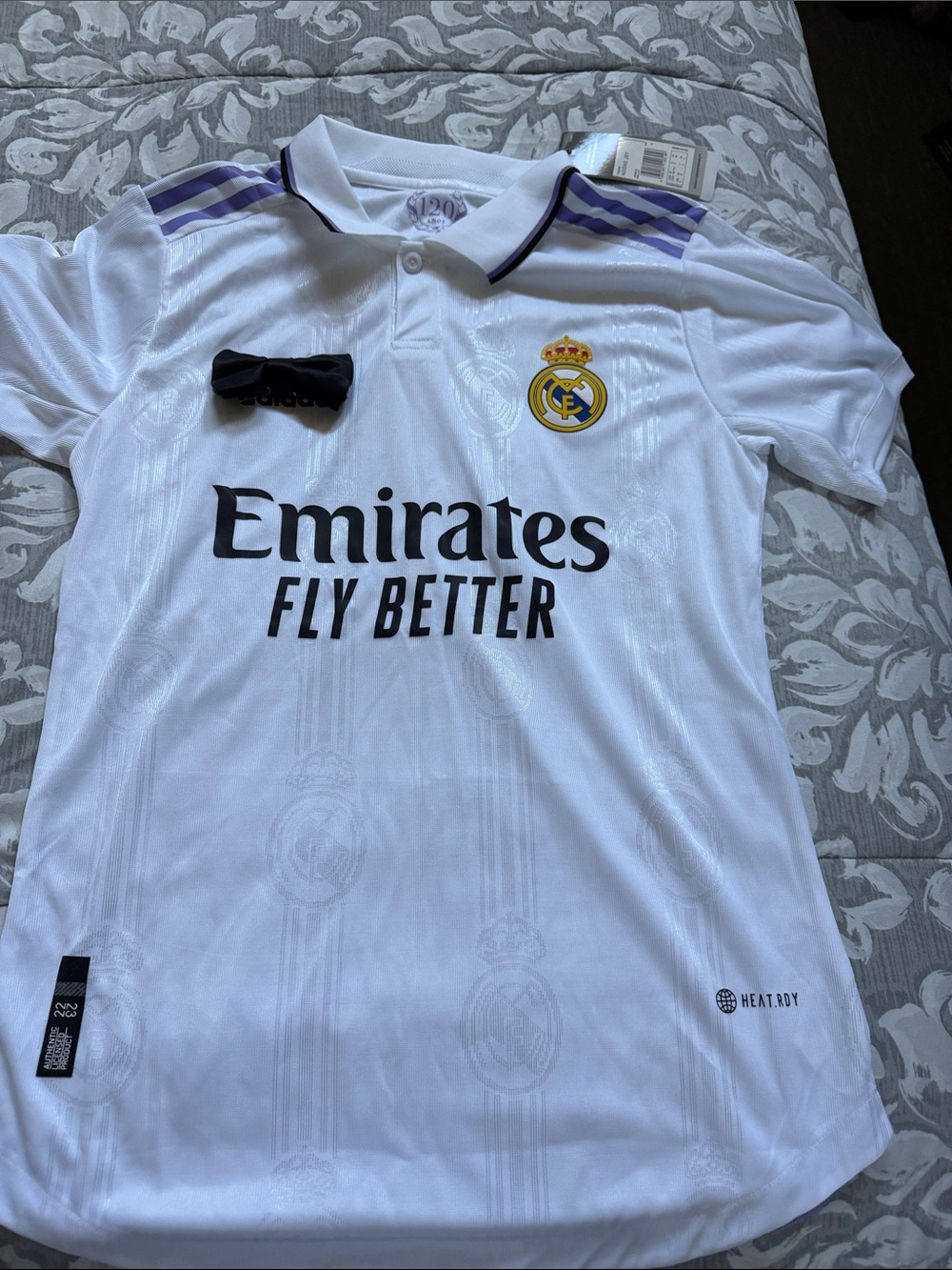 adidas White men s' Soccer Jersey with Purple Stripes